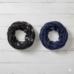 🌟 Bundle of 2 rue21 Star Pattern Infinity Scarves - Navy & Black 🌟